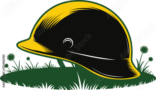 Vector art of military helmet on grass