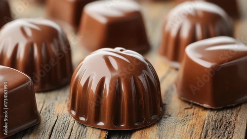 Selective focus. Delicious chocolate praline dessert closeup macro composition