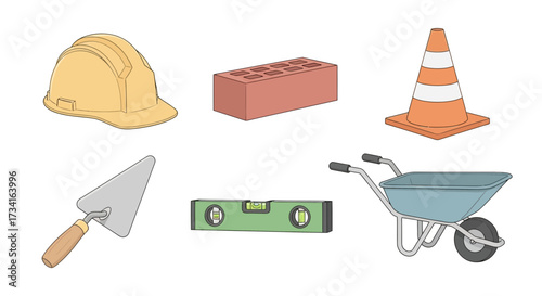Vector art of construction tools and safety equipment