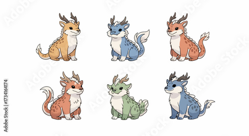 Vector art of cute cartoon dragons