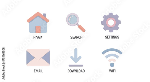 Vector art of set of six pastel icons