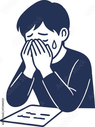 試験に落ちて泣く学生イラスト / Student Crying Over Exam Illustration