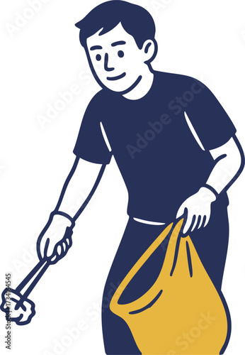 ゴミ拾いをする男性のイラスト / Illustration of a Man Picking Up Trash