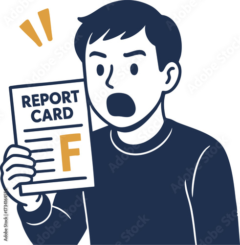 成績表に驚く学生のイラスト / Illustration of a Student Surprised by a Report Card
