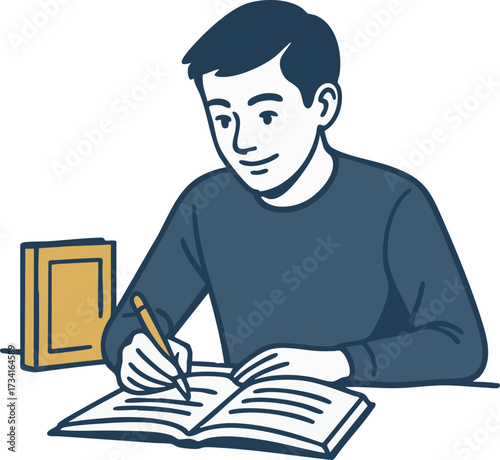 勉強する学生のイラスト / Illustration of a Student Studying