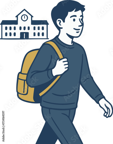学校へ通う学生のイラスト / Illustration of a Student Going to School