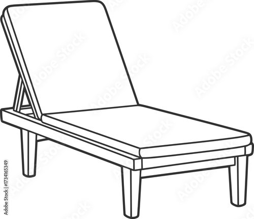 Simple line drawing of a comfortable lounger for coloring and relaxation isolated on transparent background , line art illustration for children's simple coloring book
