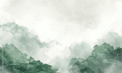 Cloudy mountain watercolor painting. Serene background for presentations, web content
