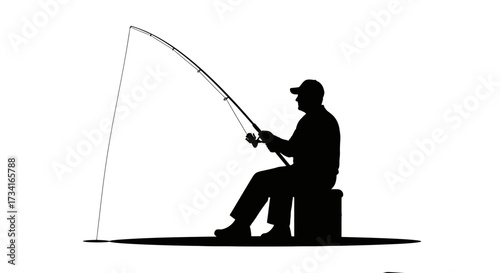 Dedicated fisherman patiently waiting for a bite, silhouette captured in moment of quiet anticipation