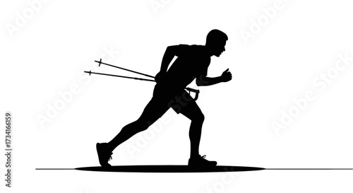 Dynamic silhouette of a male athlete cross-country skiing with poles, capturing speed and endurance