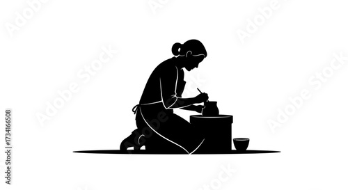 Skilled artisan shaping clay on pottery wheel, creating ceramic art with focused precision and creative passion.