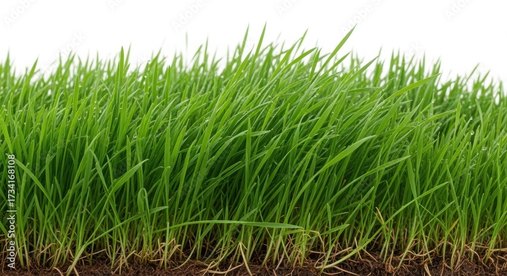 Obraz premium A vibrant, lush field of dense, verdant grass blades covering the ground. This serene natural landscape could depict a healthy lawn or a tranquil meadow.