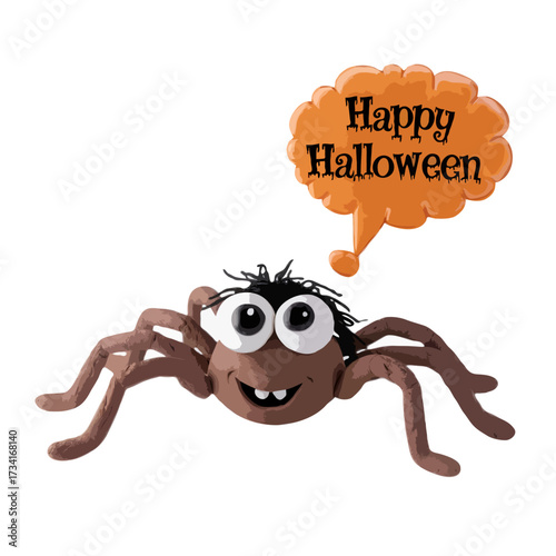 Cute halloween spider with happy halloween message isolated on white background