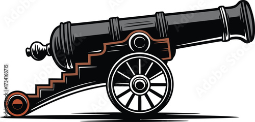 Vector art of vintage cannon on wheels