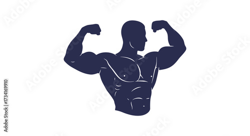 Muscular man flexing arms and showing physique a dark silhouette