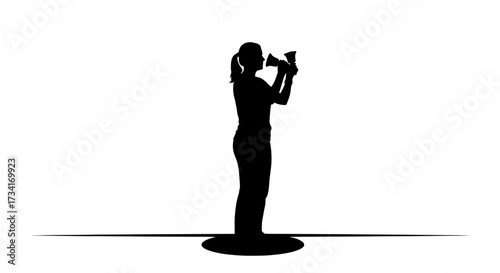 Assertive woman with megaphone rallying crowd for impactful announcement or protest