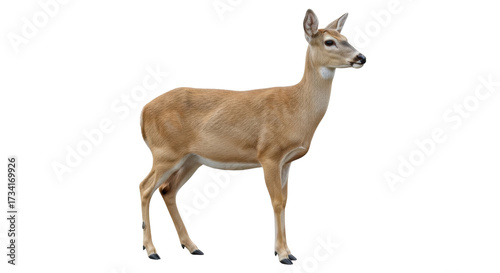 Isolated Whitetail Doe Standing Alertly, Elegant Deer, Cervidae Family, Looking Right, Animal