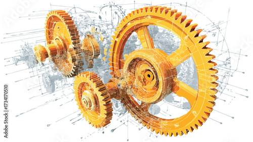 Precision Gearbox System Vector Illustration for Mechanical Engineering Designs