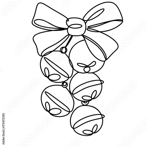 Christmas Jingle Bells with Ribbon Bow One Line Art 