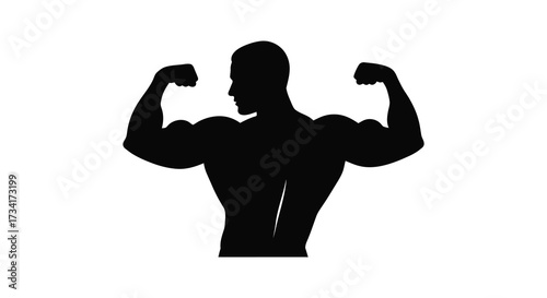 Muscular man flexing his arms showcasing strength and physique silhouette