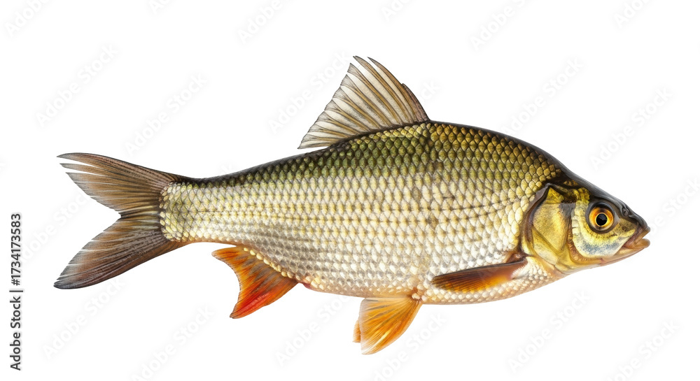 Φωτογραφία Isolated roach fish, a freshwater ray-finned animal used for game fishing and aq