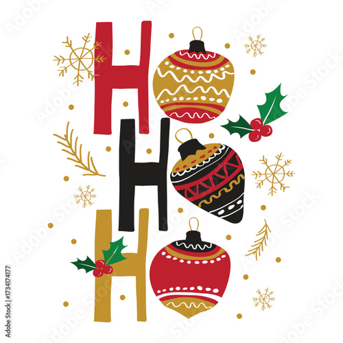hohoho merry christmas santa claus saying with christmas ball ornament