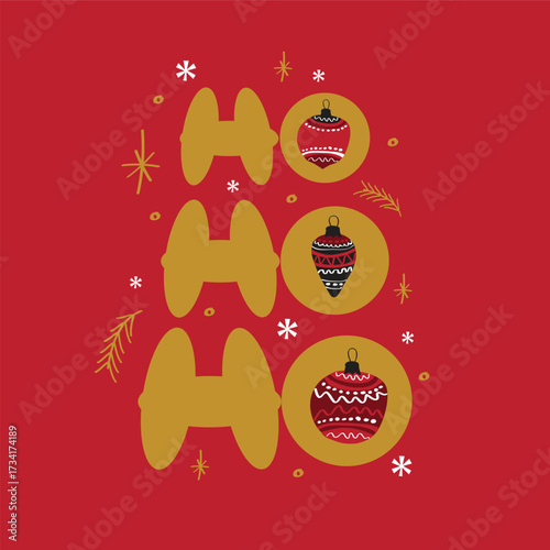 hohoho merry christmas santa claus saying with classic ornament and gold color