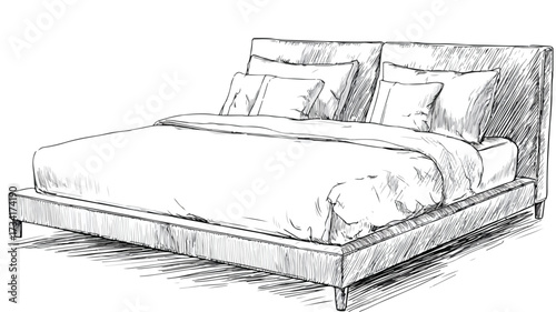 Sleek Modern Bed Furniture Design Isolated on White Background Vector Illustration