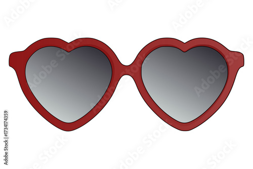 Heart-Shaped Sunglasses. Playful Red Frame with Gradient Lenses , isolated Vector Illustration
