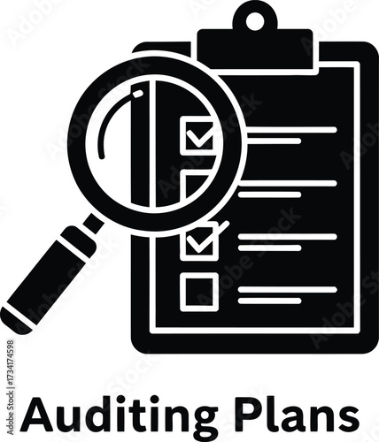 Magnifying glass over checklist for auditing plans
