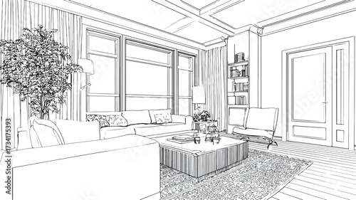 Elegant Modern Living Room Interior Design Vector Illustration