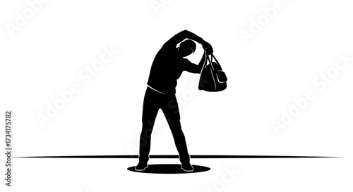 Active person bending with gym bag, dynamic silhouette for fitness and lifestyle themes