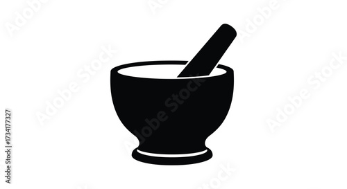 Simple black and white image of a mortar and pestle silhouette