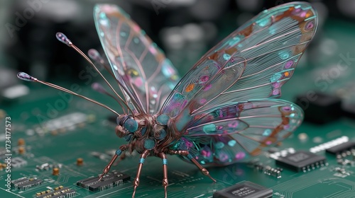 Technological marvel a butterfly merged with a circuit board, showcasing innovative design