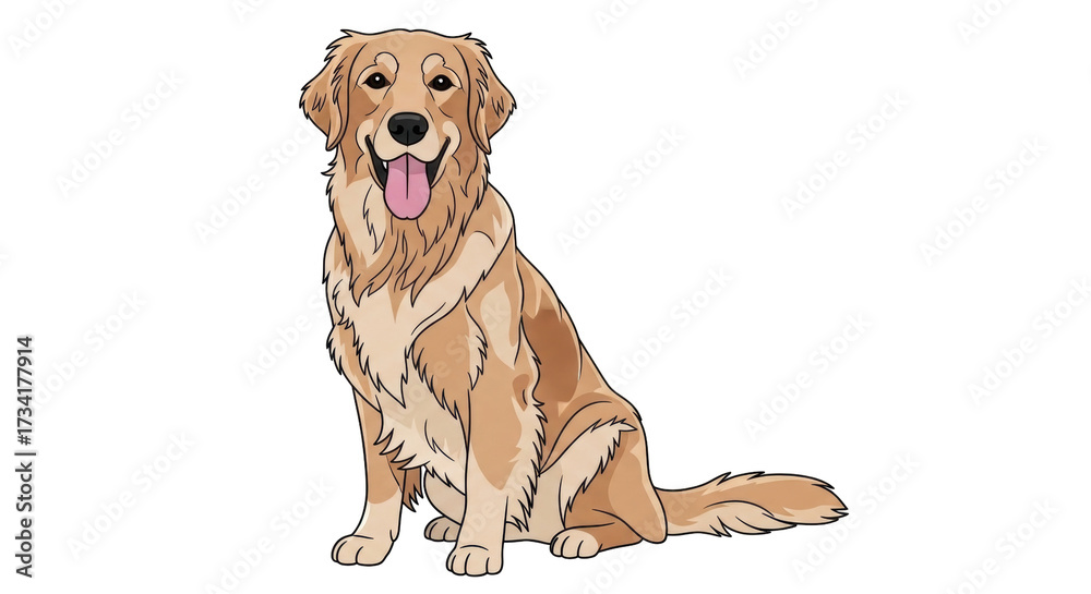 Φωτογραφία Isolated Golden Retriever cartoon dog sitting; a popular family pet, companion a