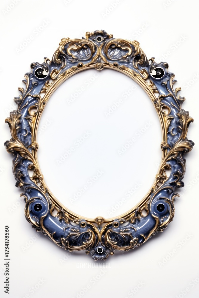 Obraz premium Blue black moon ceramic oval design Renaissance frame vintage jewelry pendant locket.