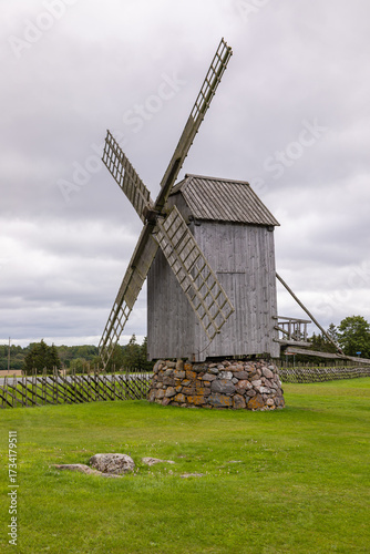 Traditional wooden windmill on Saaremaa island, Estonia.