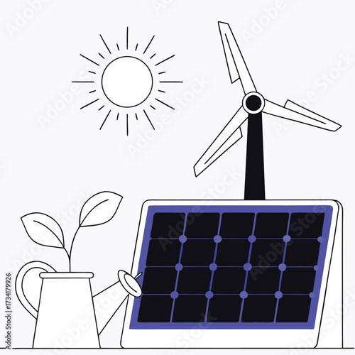 Solar panel and wind turbines