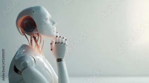Robot in deep thought futuristic Artificial Intelligence concept, advanced technology and robotics concept