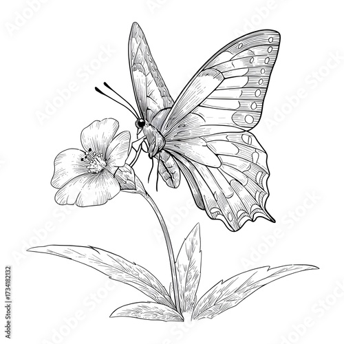 Wallpaper Mural Butterfly sitting on a flower coloring page Torontodigital.ca