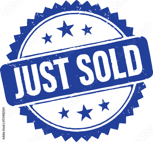 Blue Just Sold Stamp with Stars on White Background seal