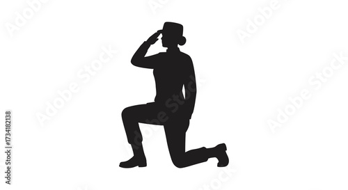 A kneeling soldier offering a respectful salute a striking silhouette