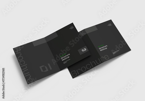 A4 Bifold Brochure PSD Mockup with Open and Closed Views