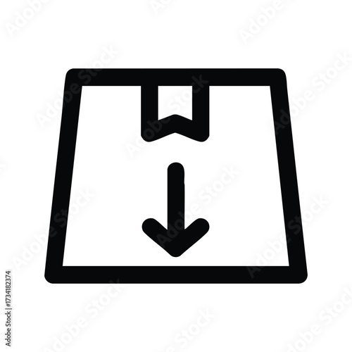 Unopened cardboard box with a downward arrow symbol indicating delivery, shipping, or storage in a minimalistic style