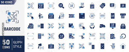 Barcode flat Icons set. Containing QR code, product, scanner, and more. Vector illustration