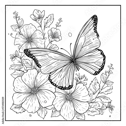 Wallpaper Mural Butterfly and flower coloring page Torontodigital.ca