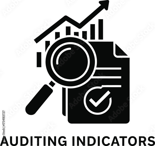 Magnifying glass over financial report with upward trend graph