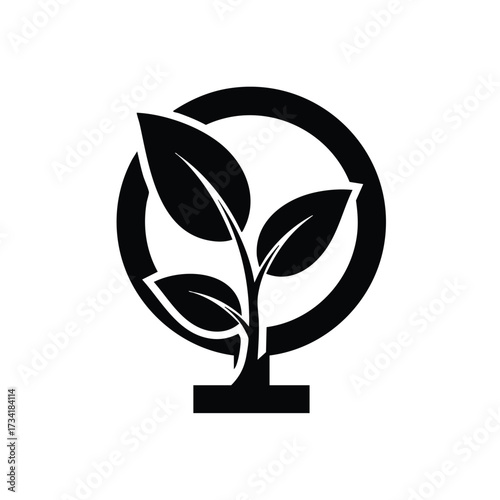 Young plant with broad leaves emerging from soil, symbolizing growth, nature, and environmental sustainability in a minimalistic style