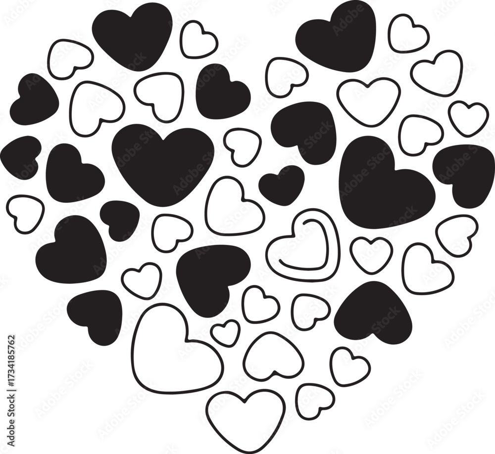 Fototapeta premium Heart Shapes Pattern Black and White Doodle Hearts for Love and Romance Design