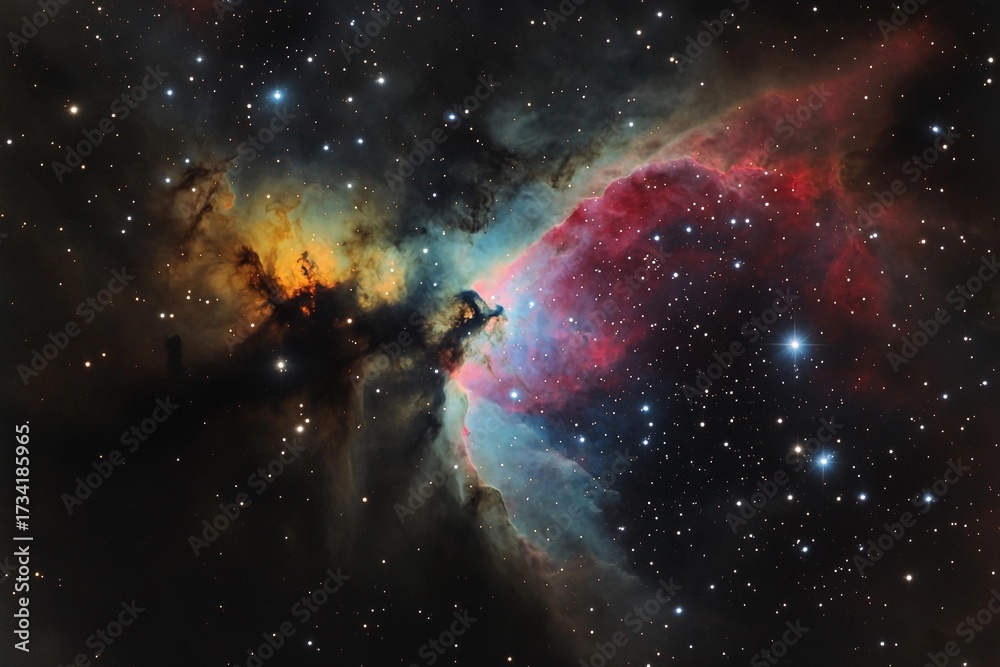 Obraz premium Nebula bursting with vibrant colors and countless stars in a deep cosmic landscape